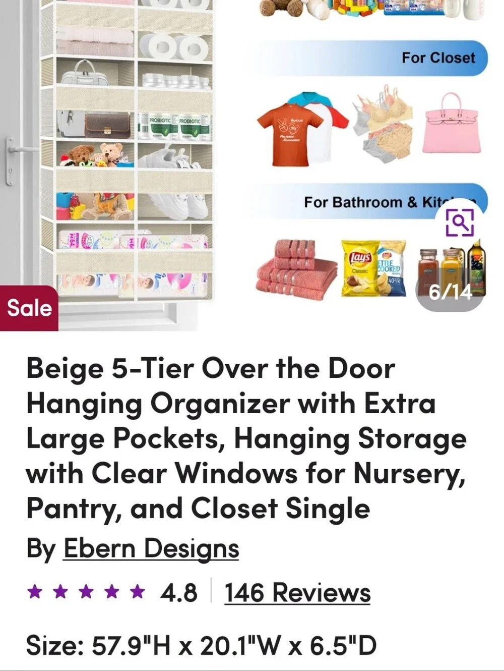 Ebern Designs Beige Fabric Over-the-Door Storage Organizer - Multiple Shelves